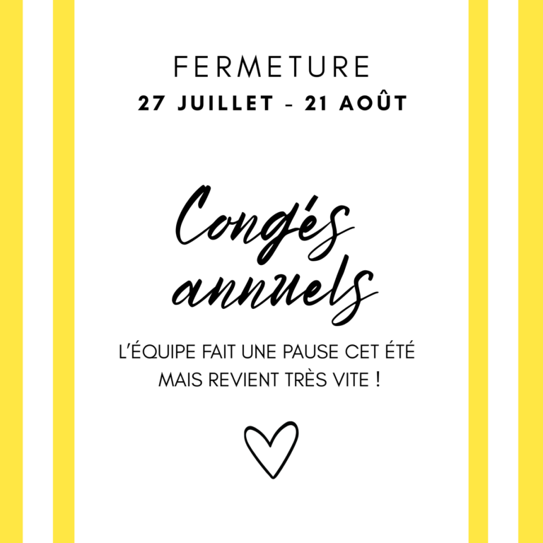 Flyer affiche annonce congés annuels fermeture été moderne classique élégant estival rayures jaune blanc